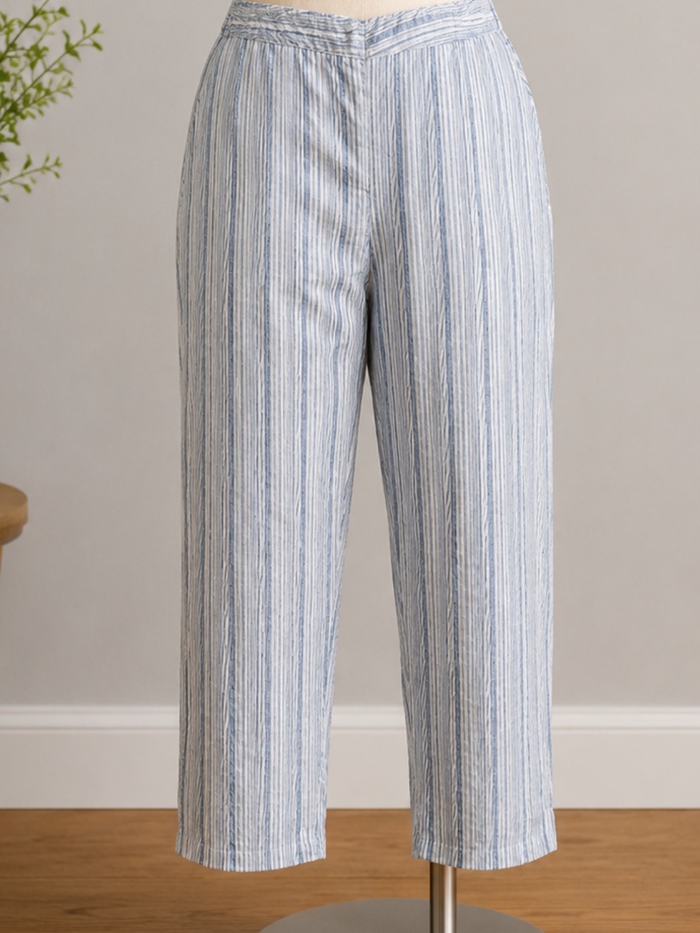 Women Light Blue & White Stripe Casual Pants